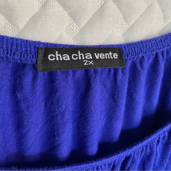 cha cha vente Blue Elastic Neckline Short Sleeve Woman's Top Size 2X - Picture 2 of 8